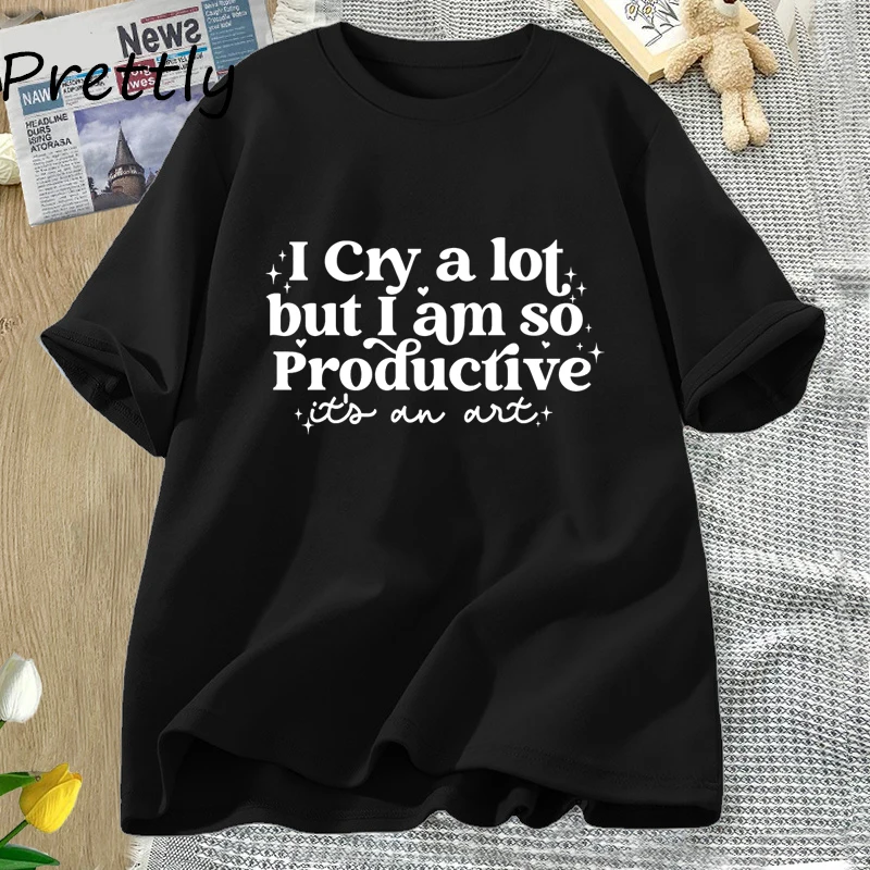 I Cry A Lot But I Am So Productive T Shirt Women Mental Health Music Apparel Y2K TTPD T-shirt Cotton Tshirt Womens Clothing