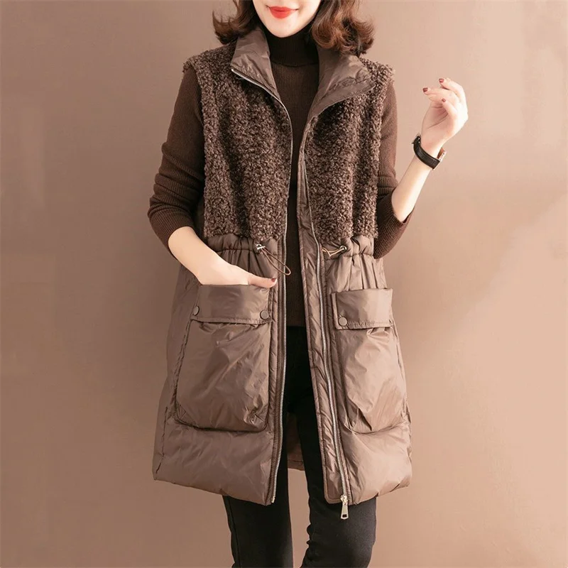 

Winter New Medium Long Vest Female Middle-Aged Mother Loose Cardigan Women Lambswool Vest Cotton-Padded Jacket Keep Warm Coat