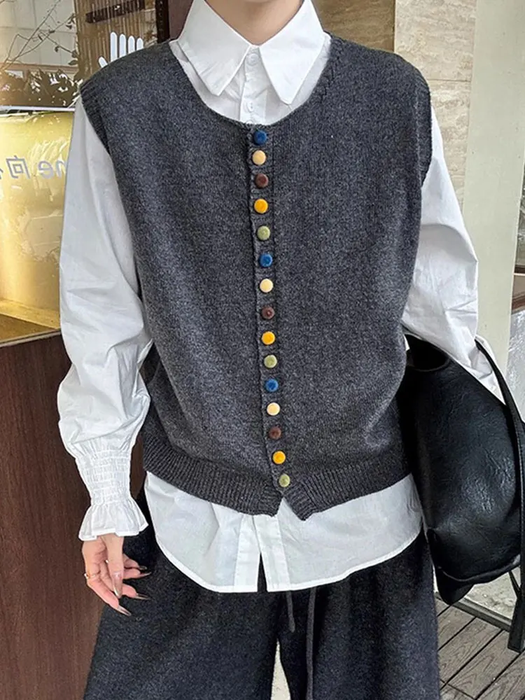 

Модный вязаный круглый жилет Ne, женская повседневная одежда, однотонный дизайн на пуговицах, повседневный шикарный жилет для поездок на работу