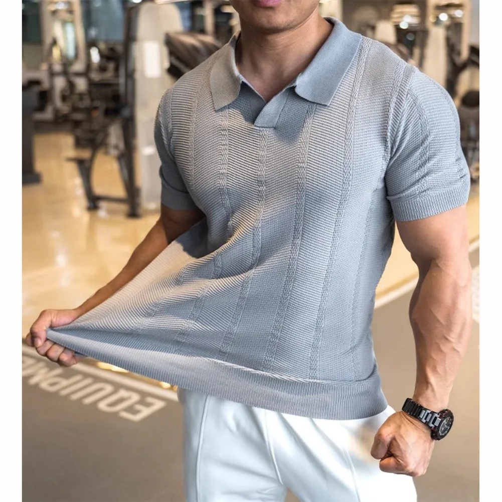 Summer men's Short Sleeved Knitted Shirt Business V-neck Slim Fit Quick Drying T-shirt Breathable And Fashion Golf Polo Shirt