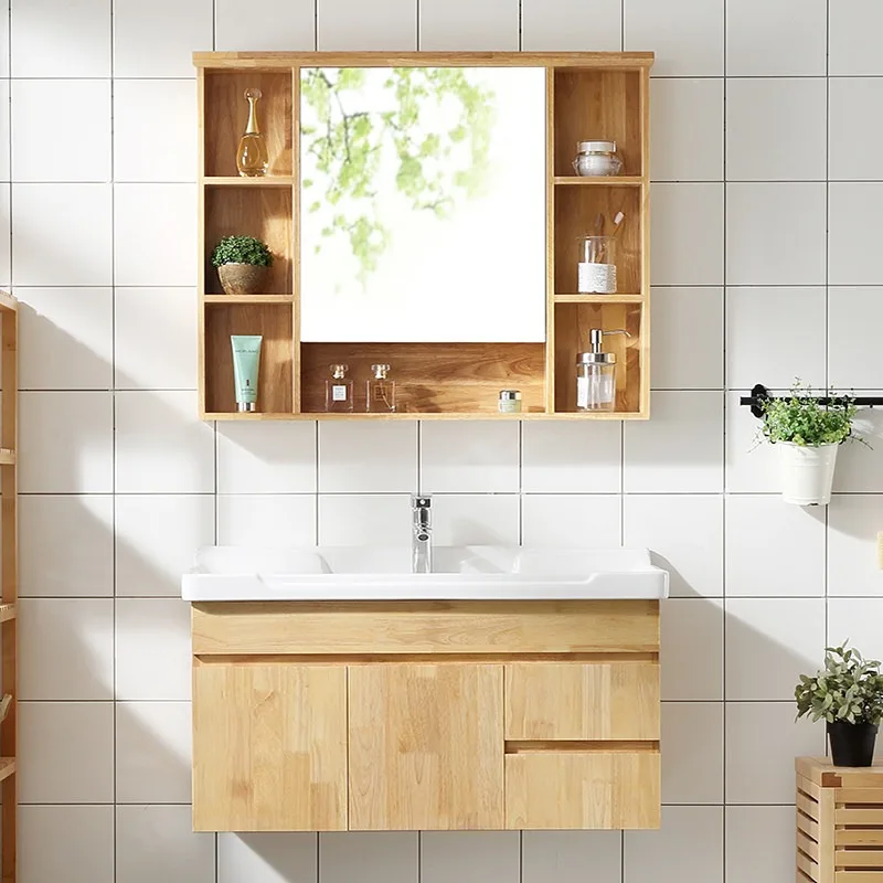 Floor-to-ceiling oak bathroom cabinet combination Nordic solid wood bathroom cabinet Bathroom washbasin basin basin cabinet