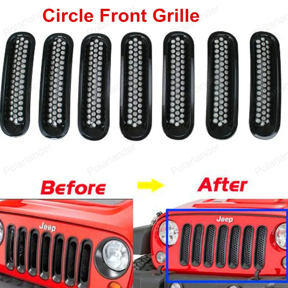 

Auto Car Front Insert Mesh Grill Circle Frame Black 7pcs Grille Modification Accessories For Jeep Wrangler 07-15