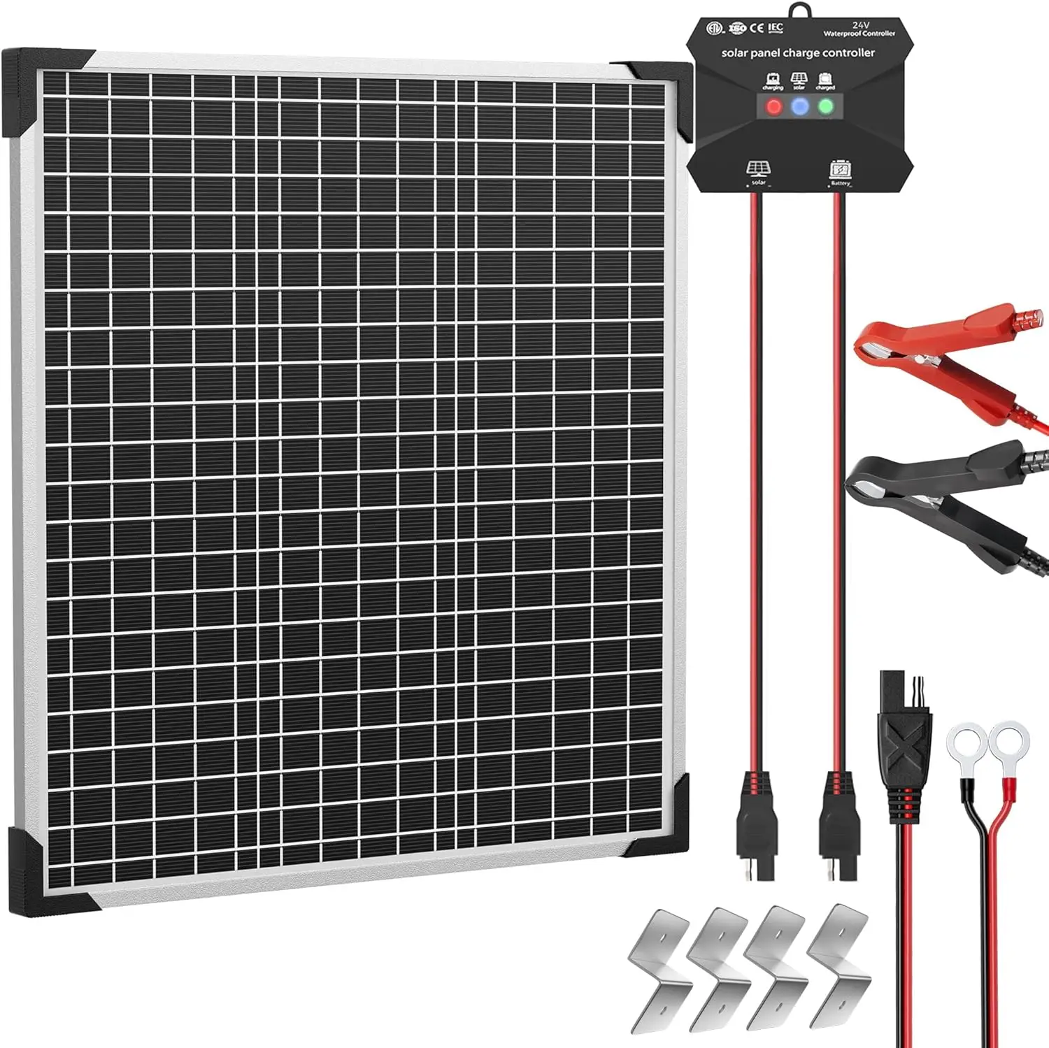 

50W 24V Solar Panel Kit, Solar Battery Maintainer with MPPT Charge Controller Adjustable Bracket, Solar Battery Charger for RV