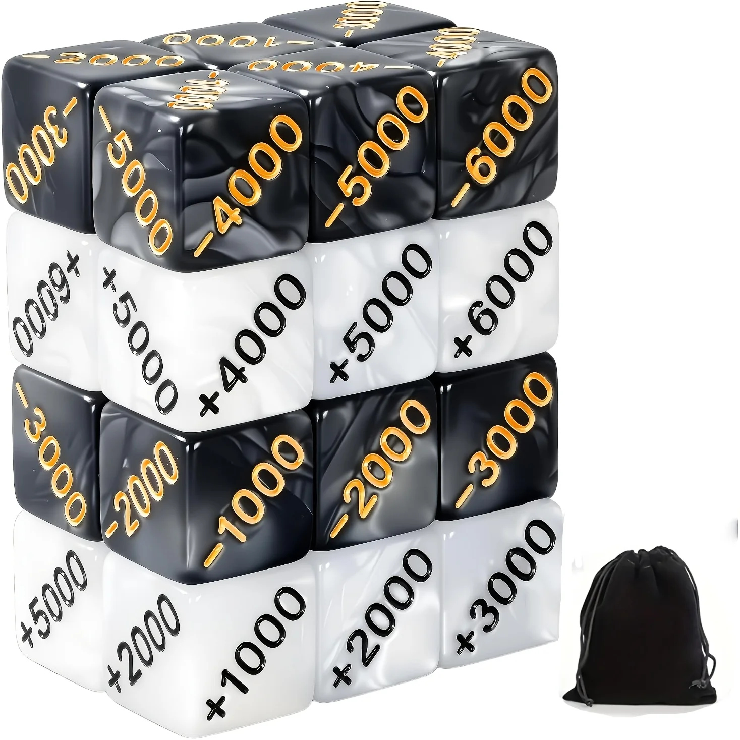 24 PCS Power Counter Dice Set, 12 Positive & 12 Negative Premium Marble Texture Dice Compatible with One Piece TCG and Card Game
