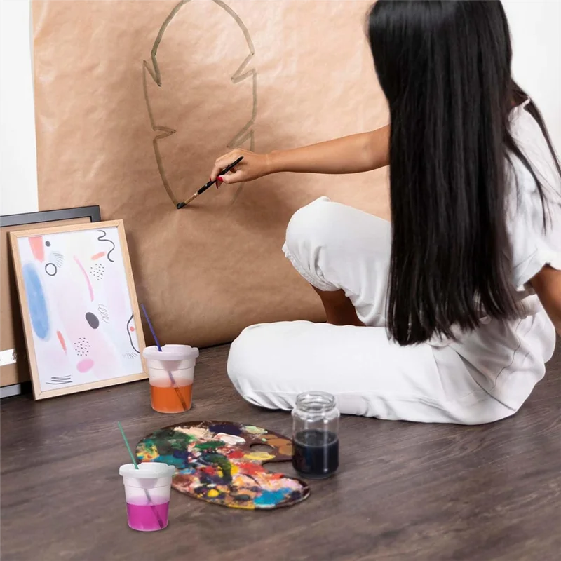 

M11K12 Packs Paint Cups With Lids For Kids No Spill Learning Color Cups Reusable Paint Containers With Lids For Young Artist