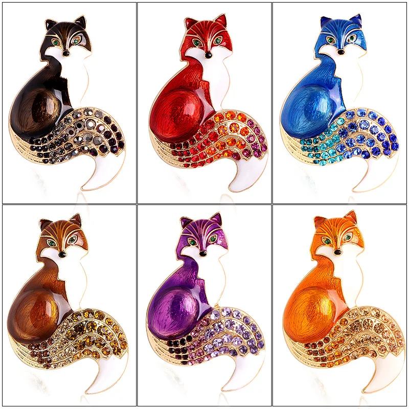 Dazzling Rhinestone Fox Brooches Stylish Enamel Animal Jewelry For Women Men Office Casual Gifts