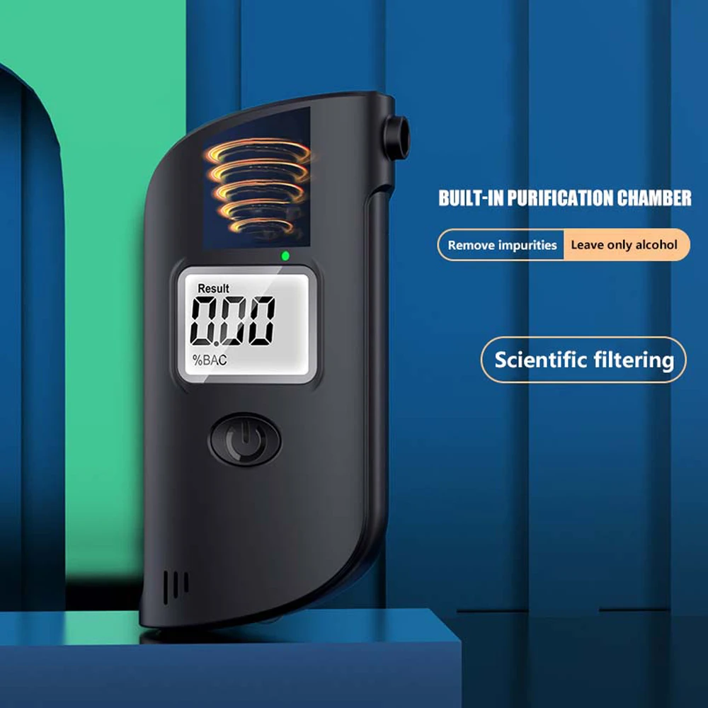 Alcohol Tester Portable High Accuracy  Breath Alcohol Detector with LED Light and 5 Mouthpieces Support Alarm Function