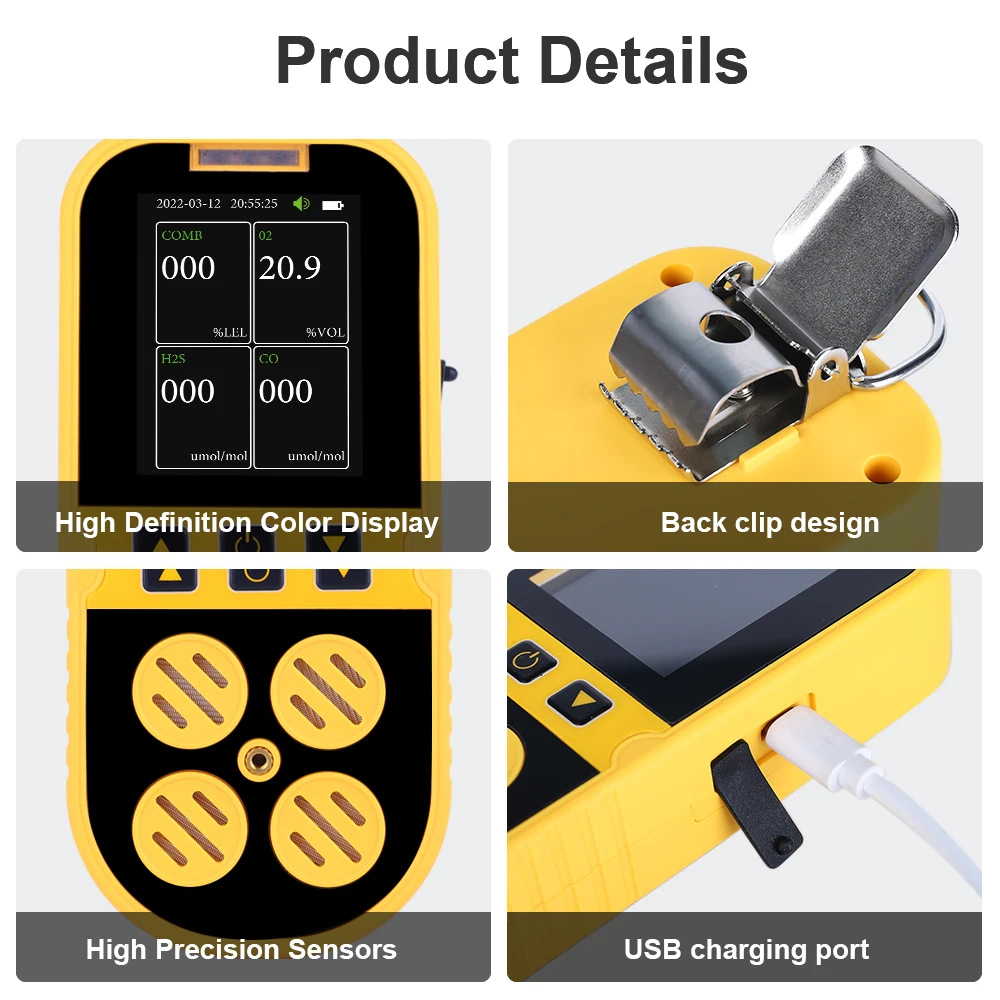 4 In1 Portable Multi Gas Detector Combustible Gas Detection O2 / H2s / Co / Ex Gas Leak Detector