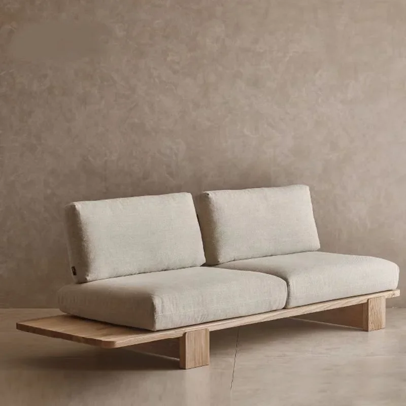 Nordic small apartment living room sofa saves space gray wood tatami