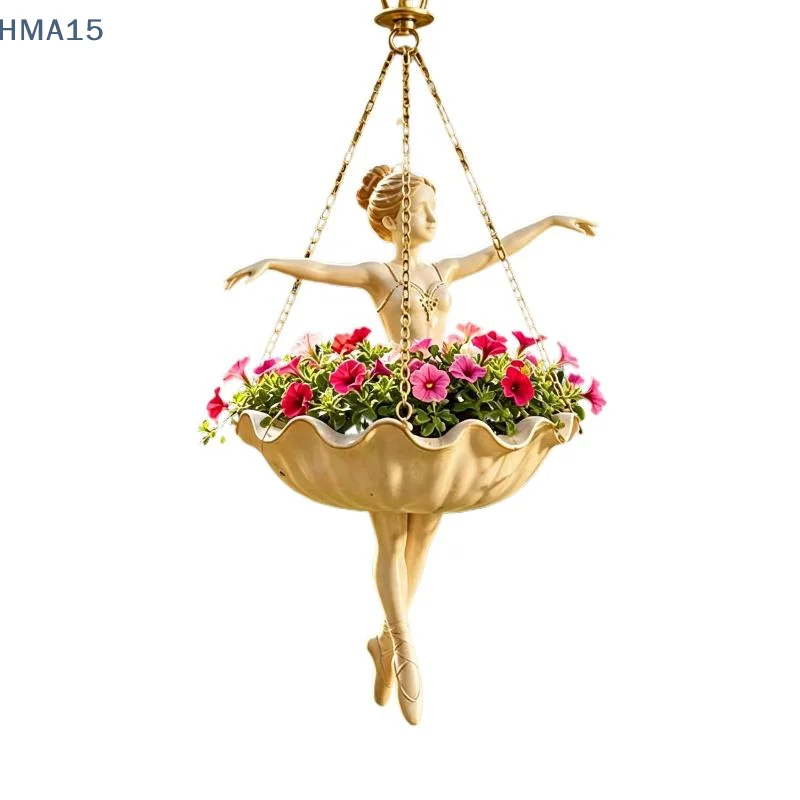 【YA】Resin Ballerina Hanging Planter Rustic Hand Carved UV Resistant Fairy Flower Pot for Farmhouse Porch Decor