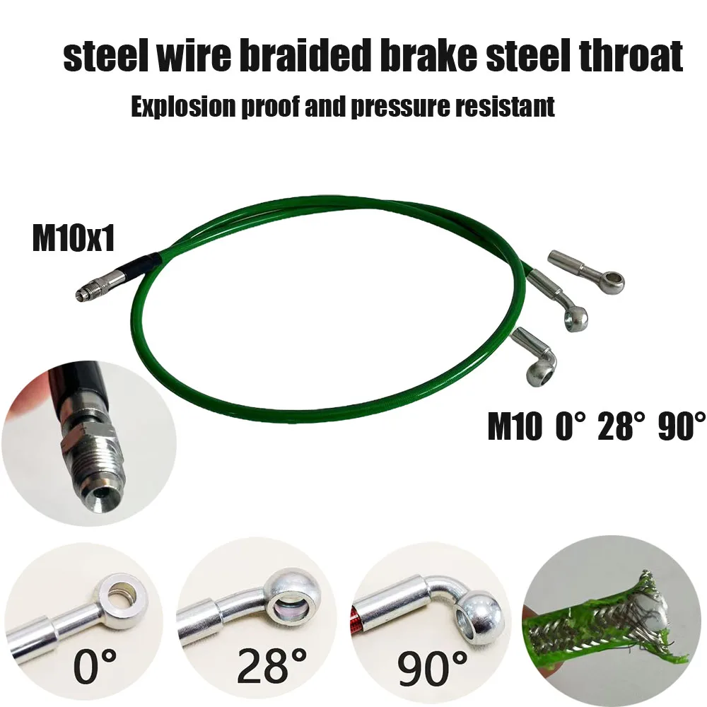 M10x1mm Male M10 0° 28° 90° Braided Steel Hydraulic Brake pipe Green Automobile Line Clutch Oil Hose Tube AN3 Brake Steel Throat