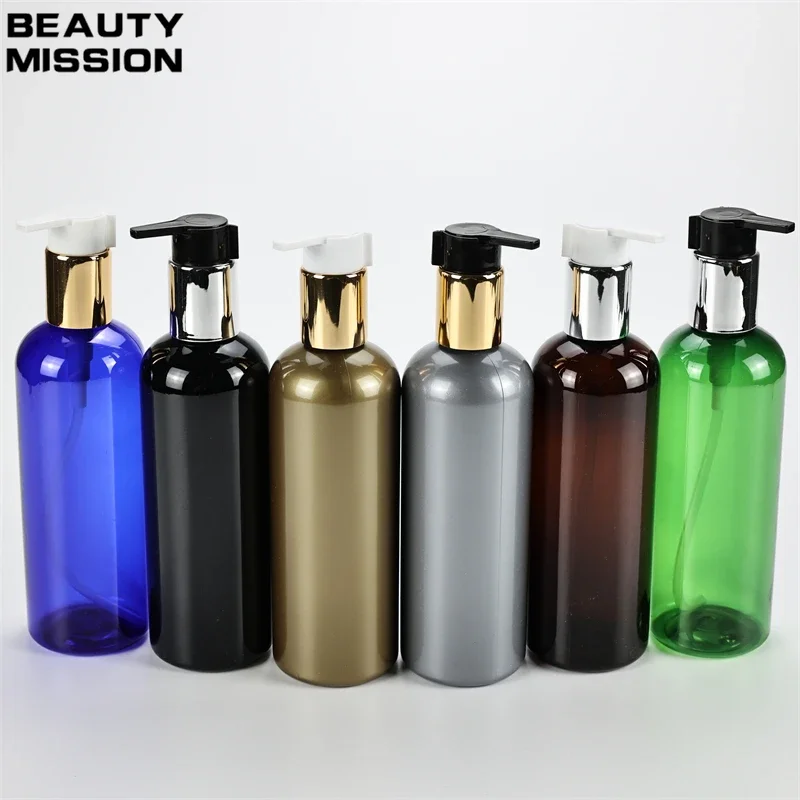 

Golden 300ML X 20 Left And Right Switches Lotion Pump Cosmetic Containers Empty Plastic Round Shoulder Bottles For Liquid Soap