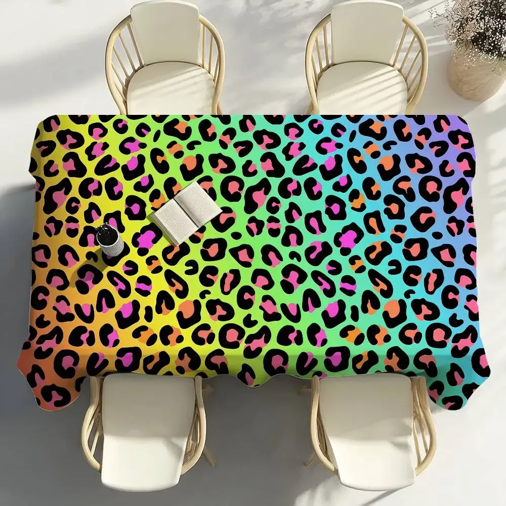 Color Leopard Print Table Cloth Party Decor Dining Room Home Kitchen Patios Waterproof Stain-Proof Table Cloth