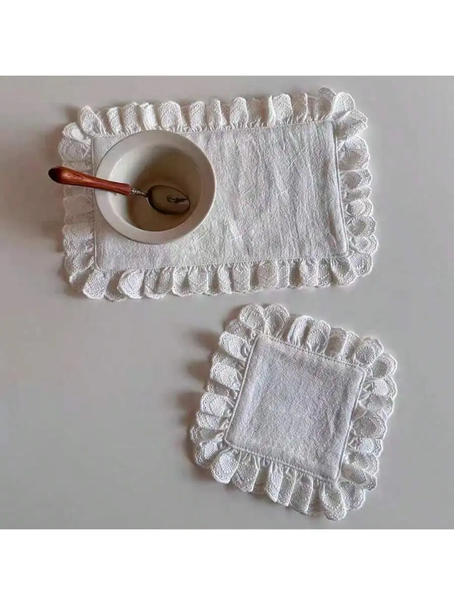 6 قطع من مفرش طاولة أنيق مكشكش من الدانتيل البيج لتزيين الطاولة في المطبخ وغرفة الطعام وحفلات الإفطار