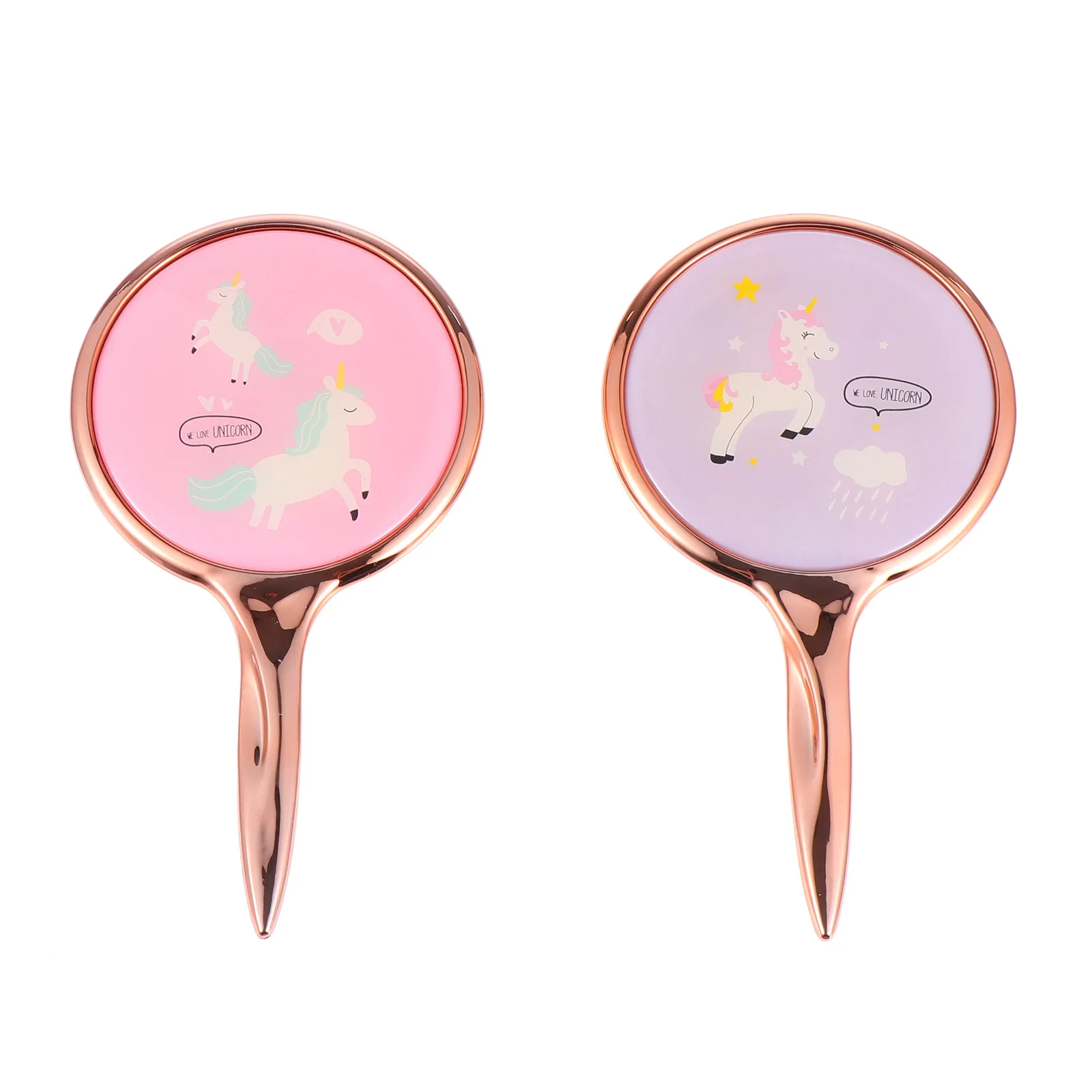 قطعتان من مرآة المكياج المحمولة بنمط وحيد القرن الجميل للسفر والمنزل وأحمر الشفاه بتصميم مدمج