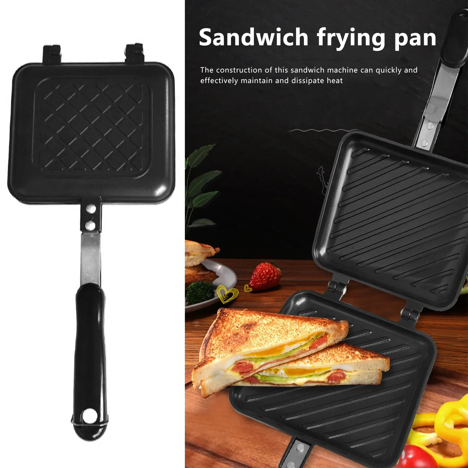 

Sandwich Waffle Mold Aluminum Alloy Sandwich Baking Pan Non-stick Reversible Griddle Pan for Breakfast Pancakes Toast Omelets