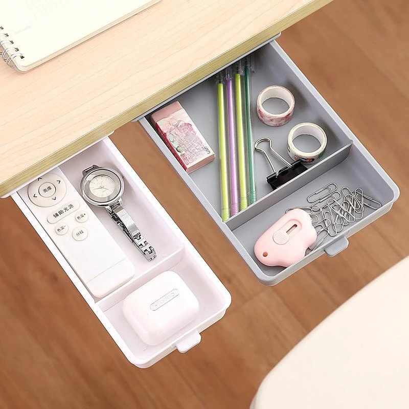 Self Stick Pencil Tray Desk Table Storage Drawer Kitchen Desk Organizer Storage Boxes Stand Self-adhesive Drawer Storage Box