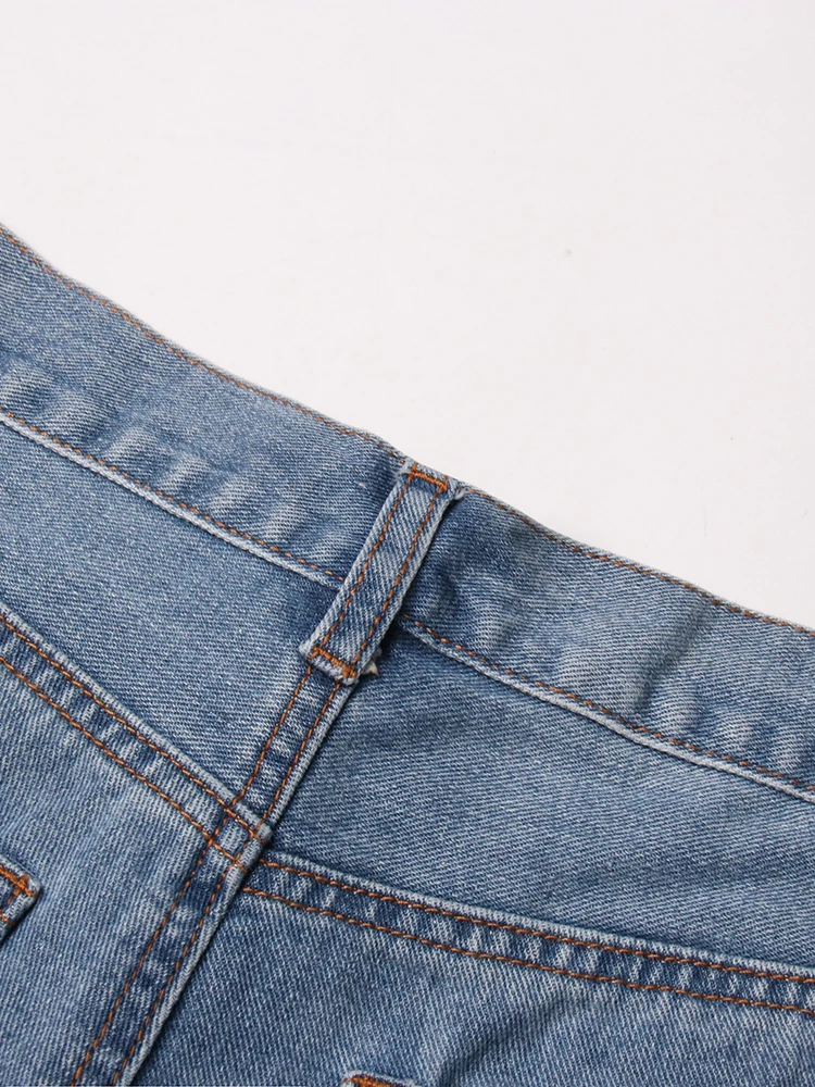 TWOTWINSTYLE Patchwork Ribbons Denim Shorts For Women High Waist Hollow Out Casual Streetwear Short Trousers Female Fashion 2022