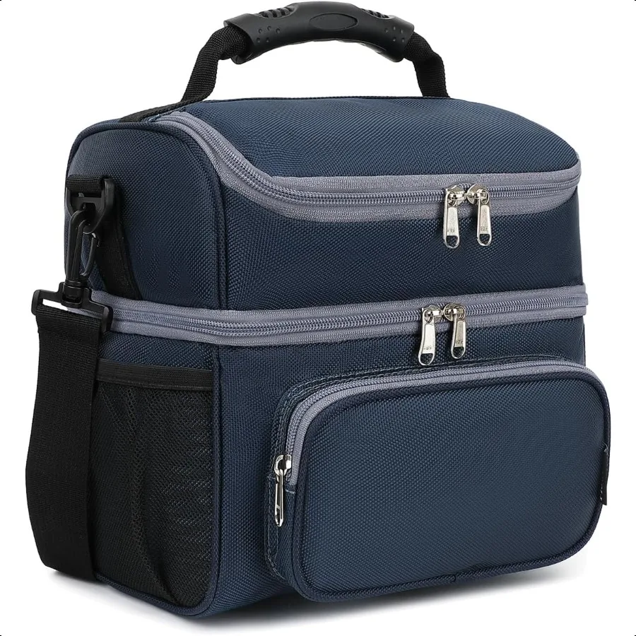 

FlowFly Double Layer Cooler Insulated Lunch Bag Adult Lunch Box Large Tote Bag for Men Women With Adjustable Strap Front Pocket