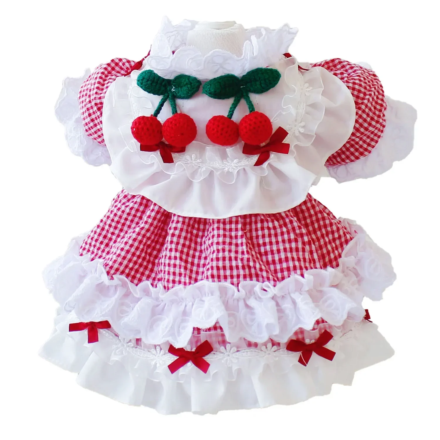 Pet Plaid Cherry Clothes Cat Spring/summer Maid Dress Cherry Red Plaid Dress Teddy Bear Comparison Dog Dresses for Small Dogs