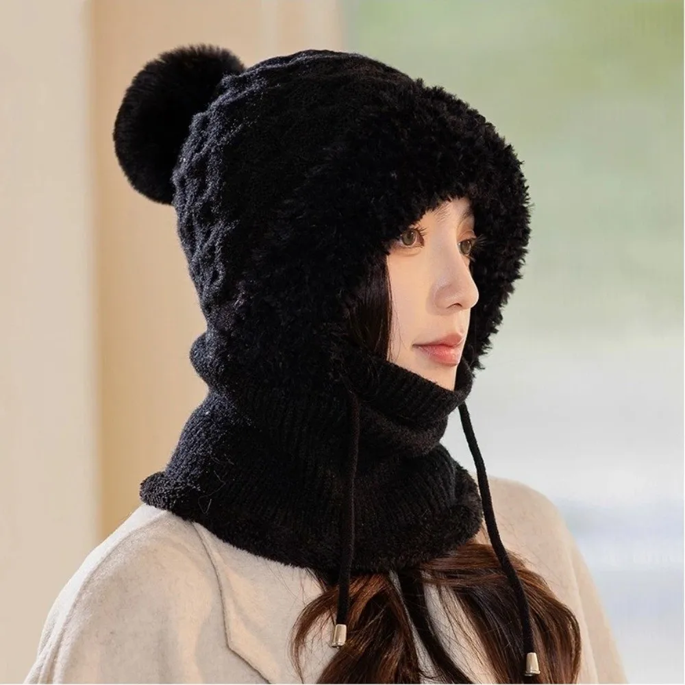 أزياء قطعة واحدة الشتاء محبوك قبعة سميكة الدفء يندبروف قبعة الصوف اصطف سدادات حماية الأذن قبعة النساء #6