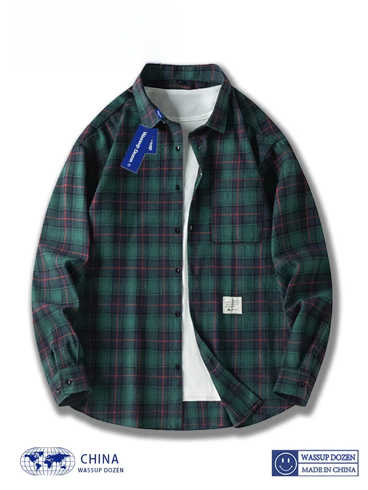 

Wassup Dozen, мужская длинная мужская одежда в американском стиле ретро, весенне-осенняя внутренняя одежда, тяжелая модная клетчатая верхняя одежда, большой размер