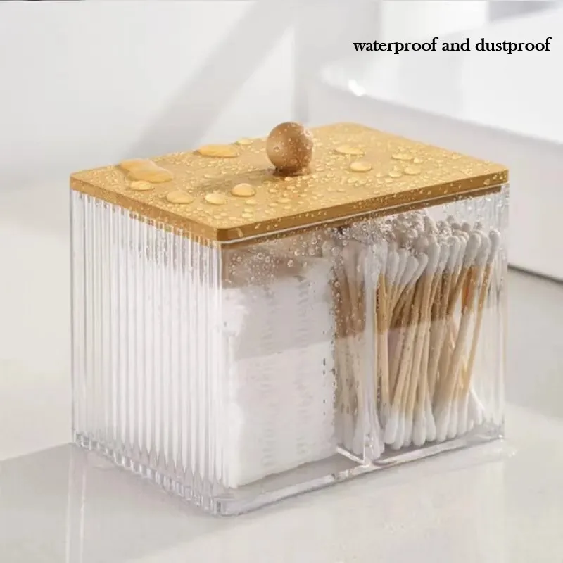 Acrylic Cotton Swab Holder Cotton Swab Dispenser with Bamboo Lids otton Ball Pad Round Swab Holder Clear Apothecary Canister Jar