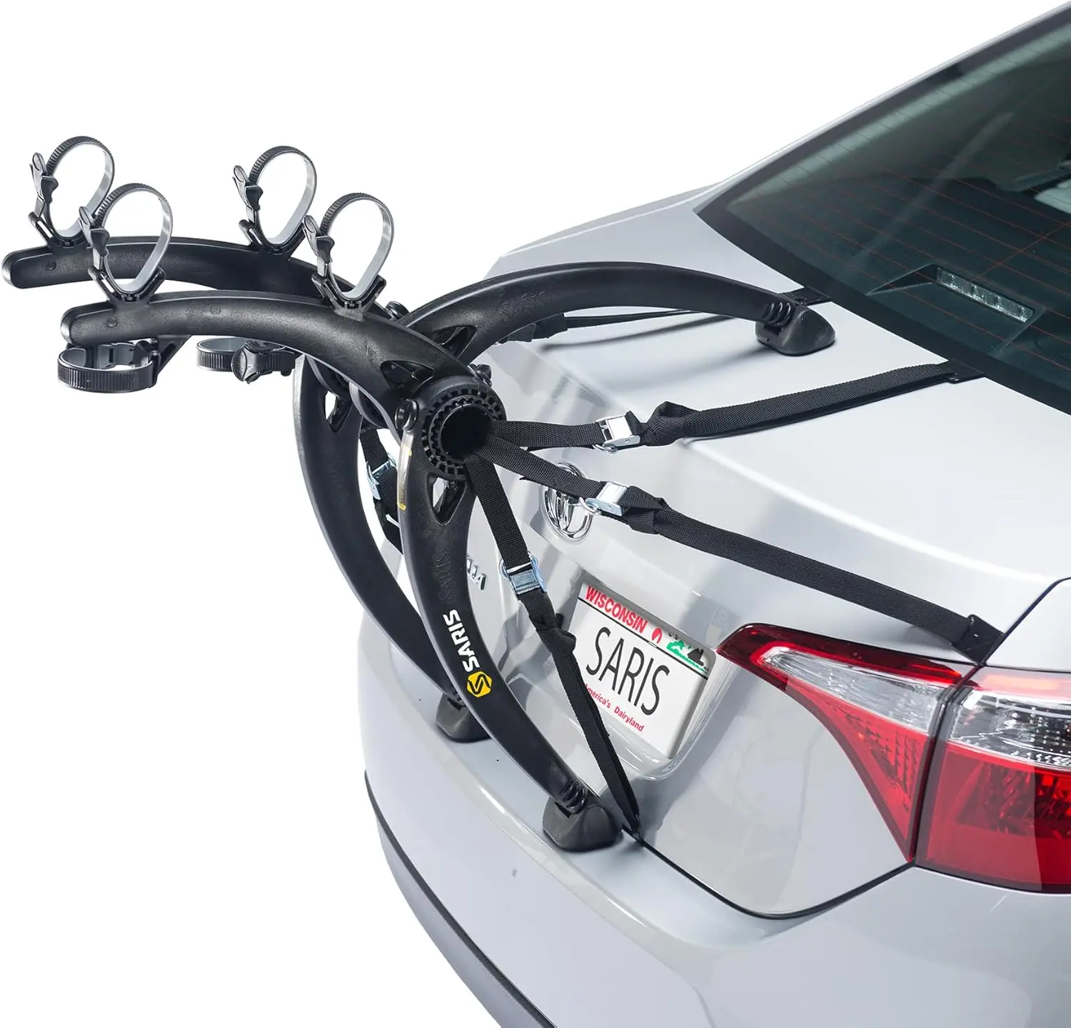 Car Trunk Bicycle Rack Carrier, Mounts 2 Bikes, Black - Durable, Rust-Free, Anti-Sway Straps, Fits Most Vehicles, Ma