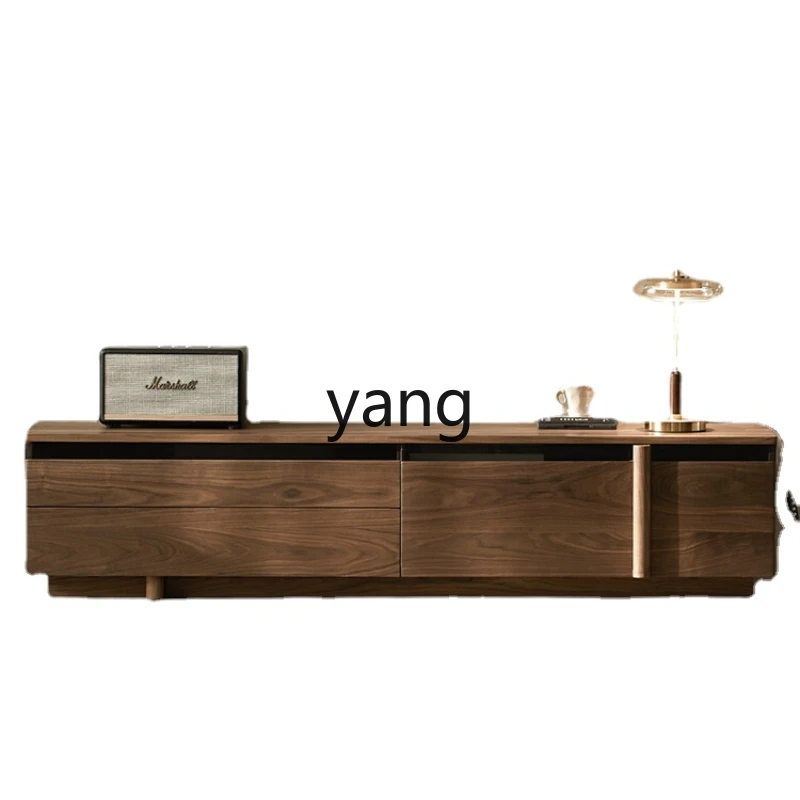 

ZWS Solid Wood TV Cabinet Black Walnut Modern Simple Home Living Room Small Apartment Floor Coffee Table Combination