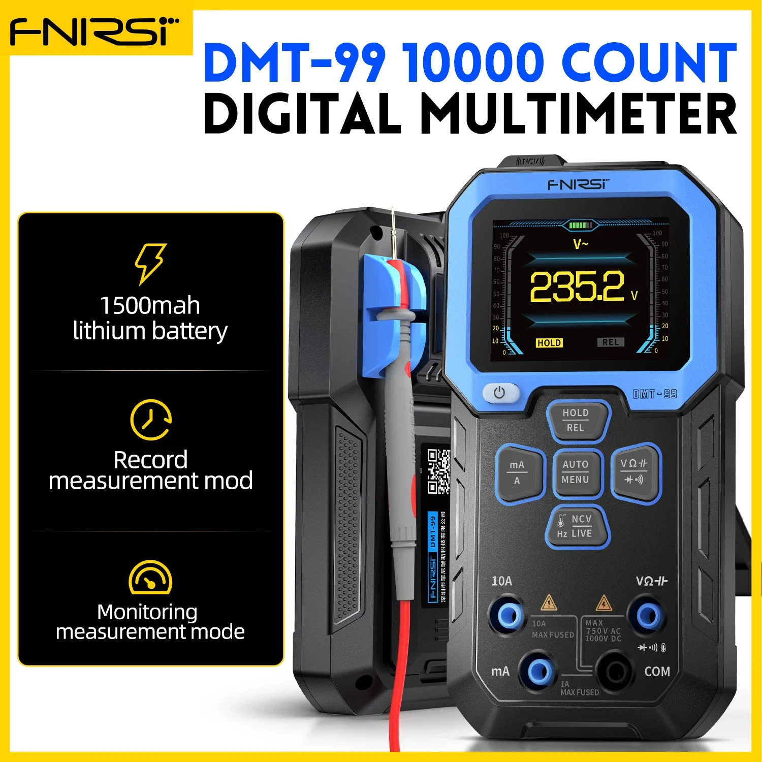 

FNIRSI DMT-99 Digital Multimeter 9999 Counts Smart Professional Tester 1000V 10A True RMS Auto Range AC DC Ohm Hz Capacitance