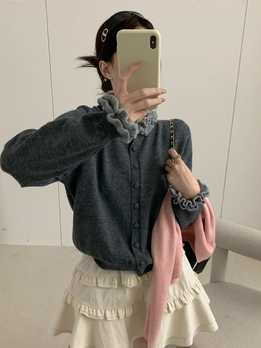 

Корейский свитер с воротником-ушанкой, кардиган, женская верхняя одежда, осенний новый утягивающий топ Quali, круглый Ne Long Sve