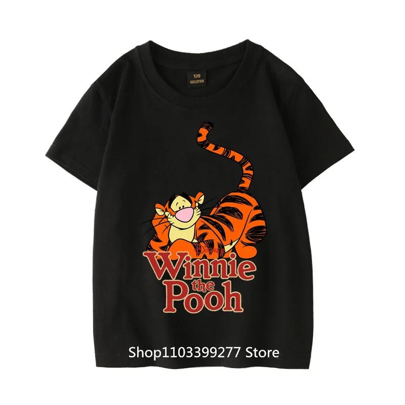 100% Cotton Cartoon Anime Winnie The Pooh Summer Clothes Absorb Sweat Breathable T-Shirt Unisex Children Short Sleeve T-Shirt