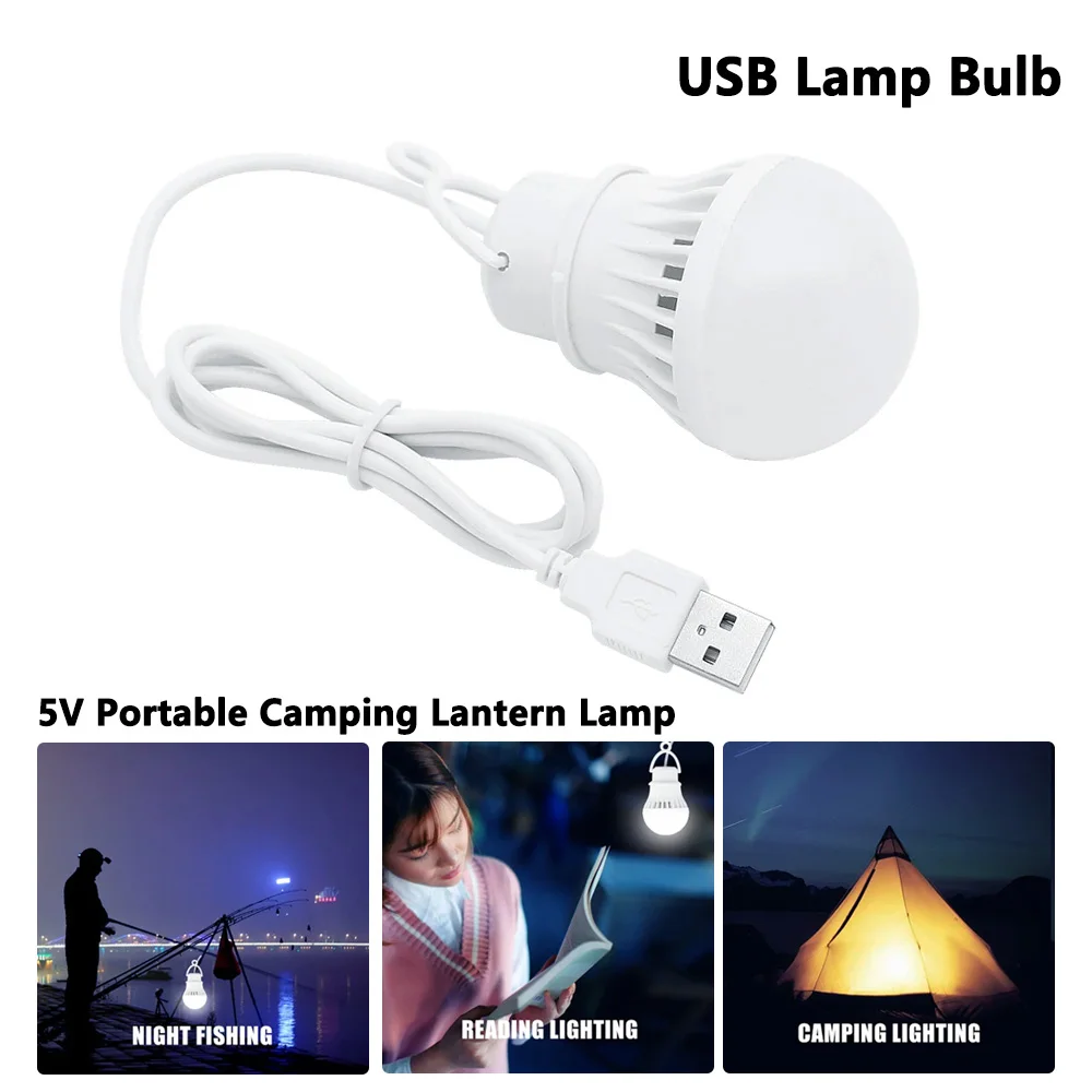 3/5/7W USB Lamp Bulb 5V Portable Camping Lantern Lamp LED Power Reading Book Light For Outdoor Camping Tent Emergency Lighting