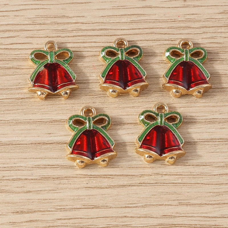 10pcs 13x16mm Cute Enamel Christmas Bell Charms Pendants for Jewelry Making Earrings Necklace Bracelets DIY Crafts Accessories