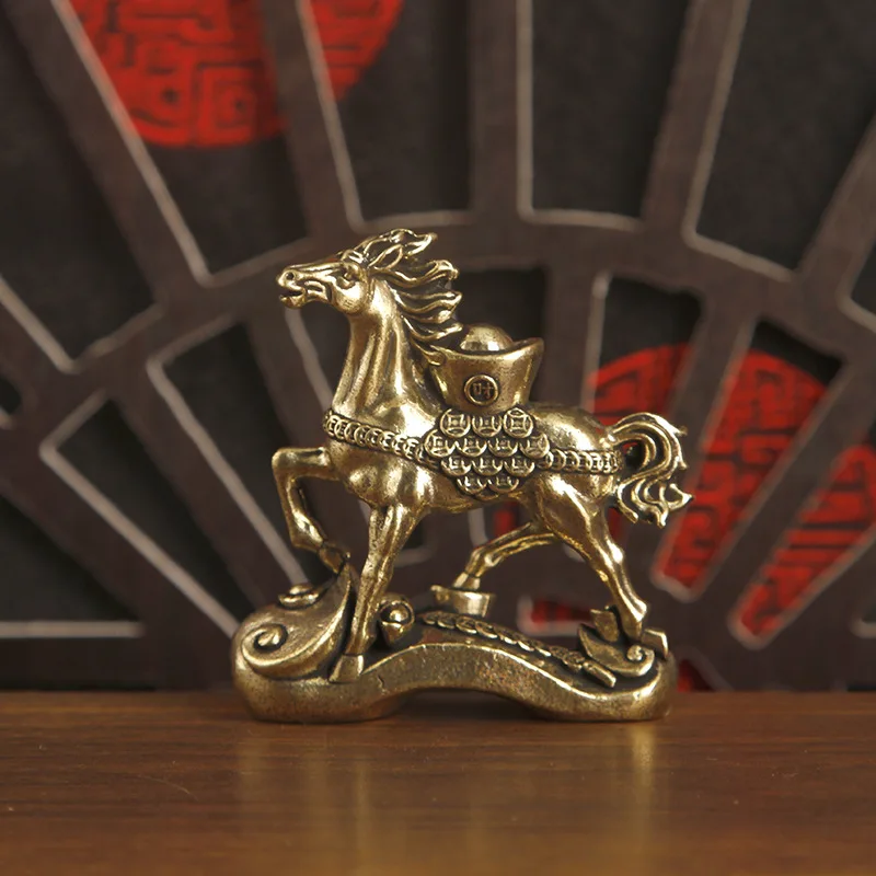1/2pcs new solid brass retro horse ingot ornament, make a fortune in the Year of the Horse, desktop decorative ornament