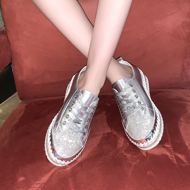 Woman Shoes Sneakers Flats Platform Tennis 2024 Rhinestone New Arrival Plus Size Women\'s Fashion Casual Female New Rock on Sale