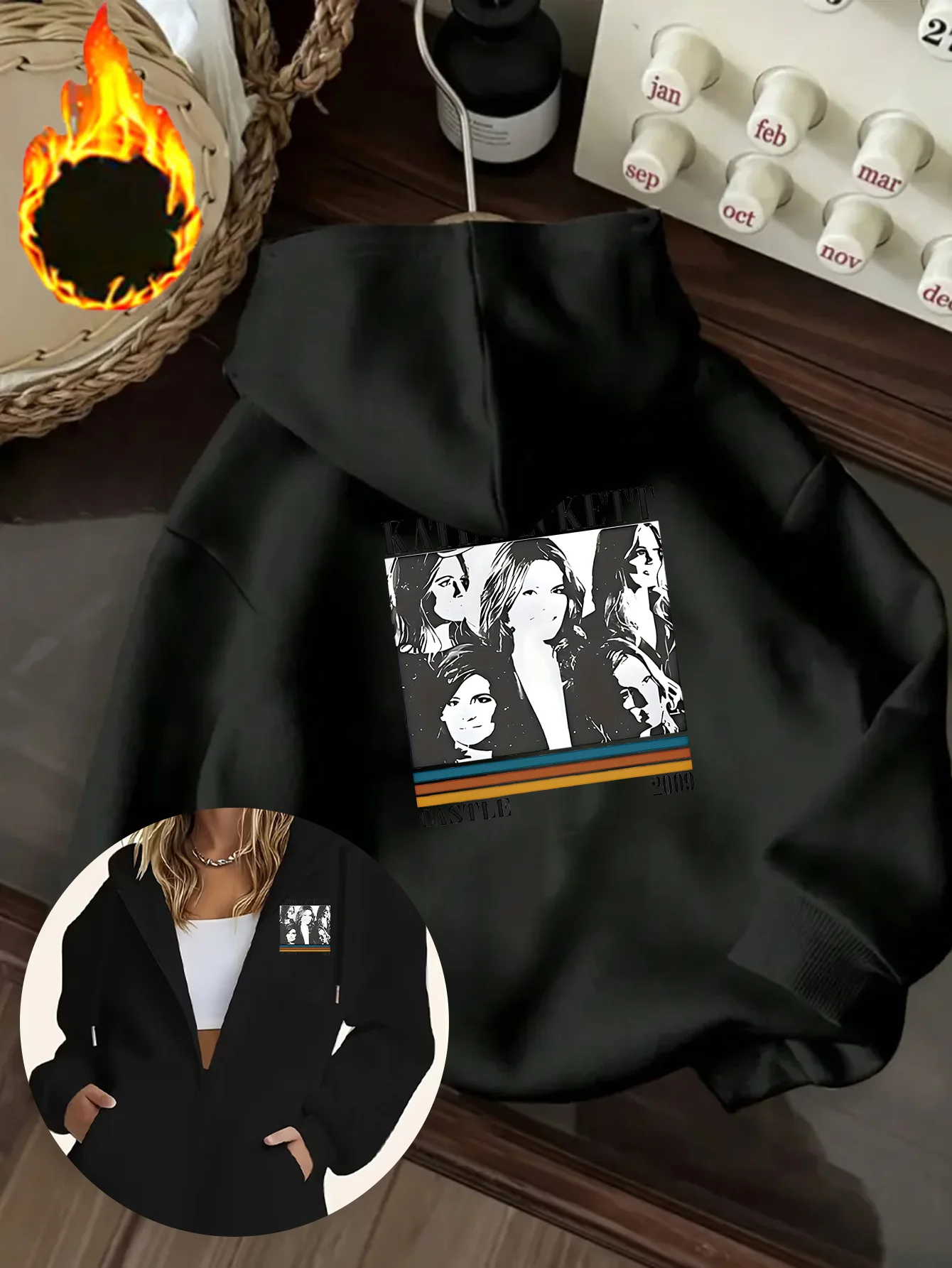 Carter Carter Kapuzenpullover mit Retro-Printmuster und Samtreißverschluss, das perfekte Weihnachtsgeschenk für Herbst und Winter