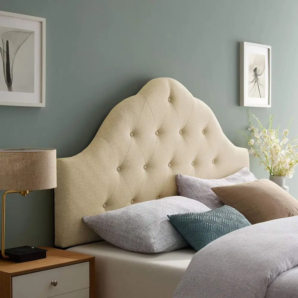 

Beige Linen Fabric Upholstered Queen Bed
