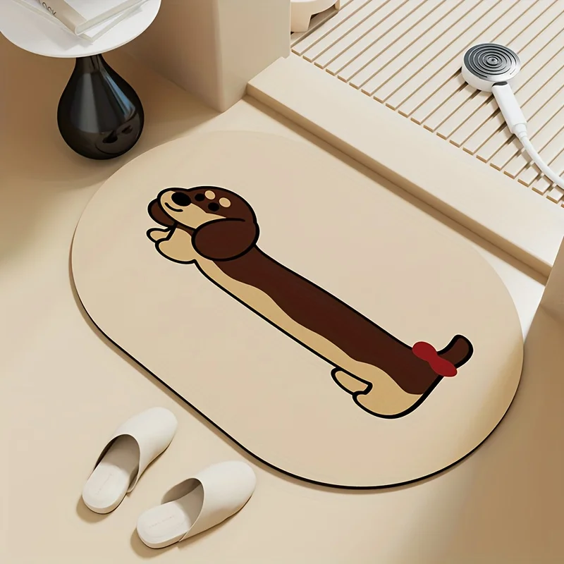 Dachshund Silica Gel Bath Mat - Soft Absorbent Non-Slip Bathroom Rug, Quick-Drying Shower Mat for Toilet/Entryway Floor Decor