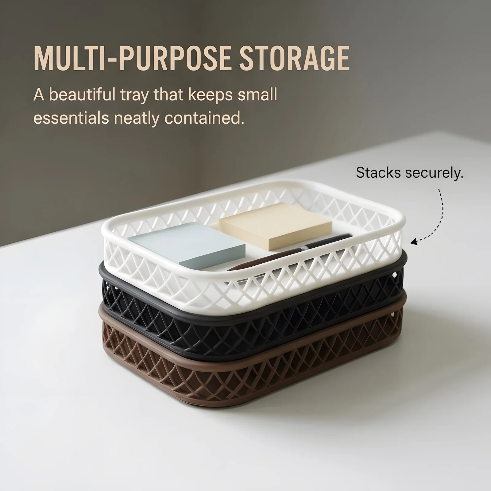 Nordic Lattice Desktop Storage Tray Minimalist Cosmetic Organizer Basket Entryway Key Catchall Plate