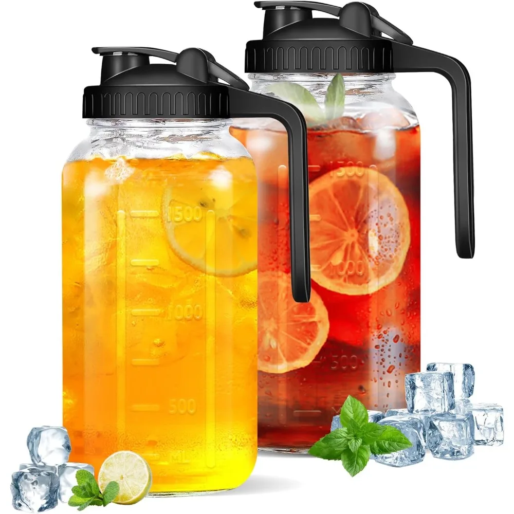 

Стеклянный кувшин из 2 штук, 64 унции — кувшин Mason с широким горлышком и герметичной крышкой и носиком — для воды, сока, молока, чая