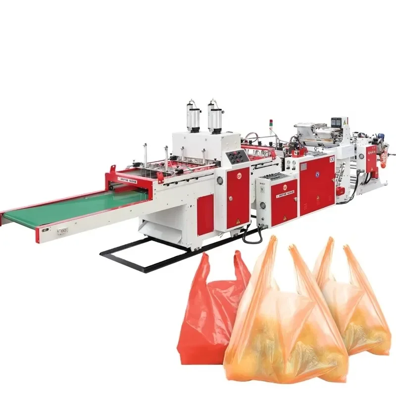 Automatic 2-line T-shirt vest handle, nylon bag, garbage biodegradable bag making machine