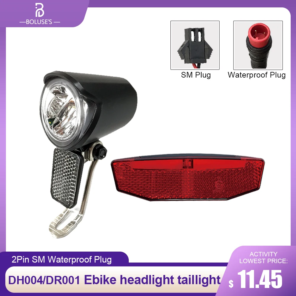 eBike Light Electric Bicycle Headlight TailLight 12V-60V 2Pin SM Waterproof Plug Bike Accessories Cycling