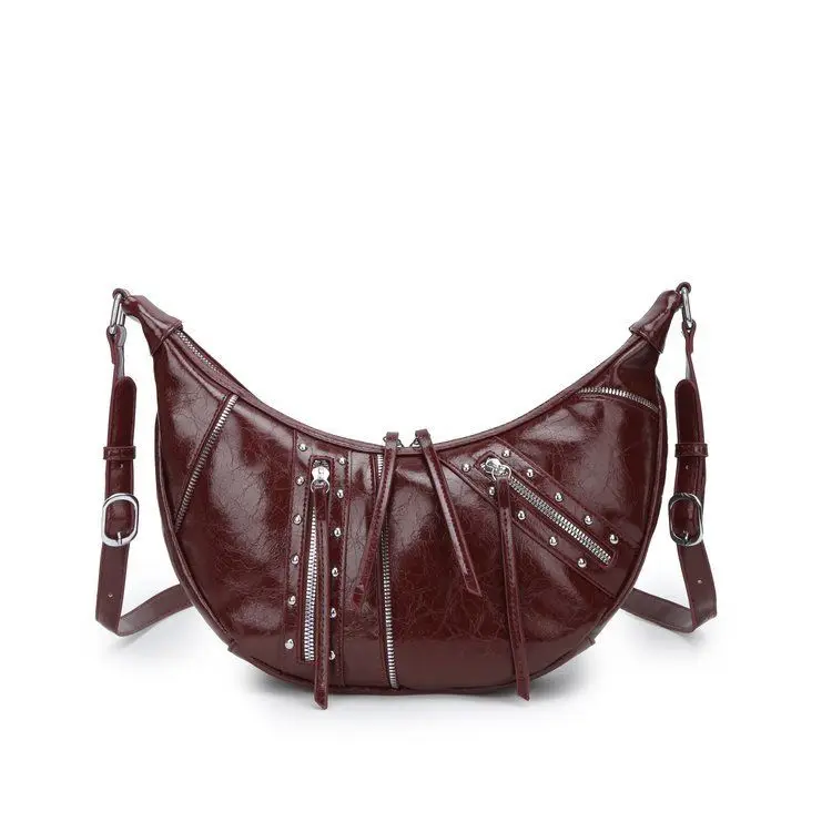 حار فتاة خمر برشام حمل المرأة فاسق جلدية سعة كبيرة نصف القمر حقيبة كتف السيدات الموضة العصرية Y2k حقيبة كروسبودي جديد #6