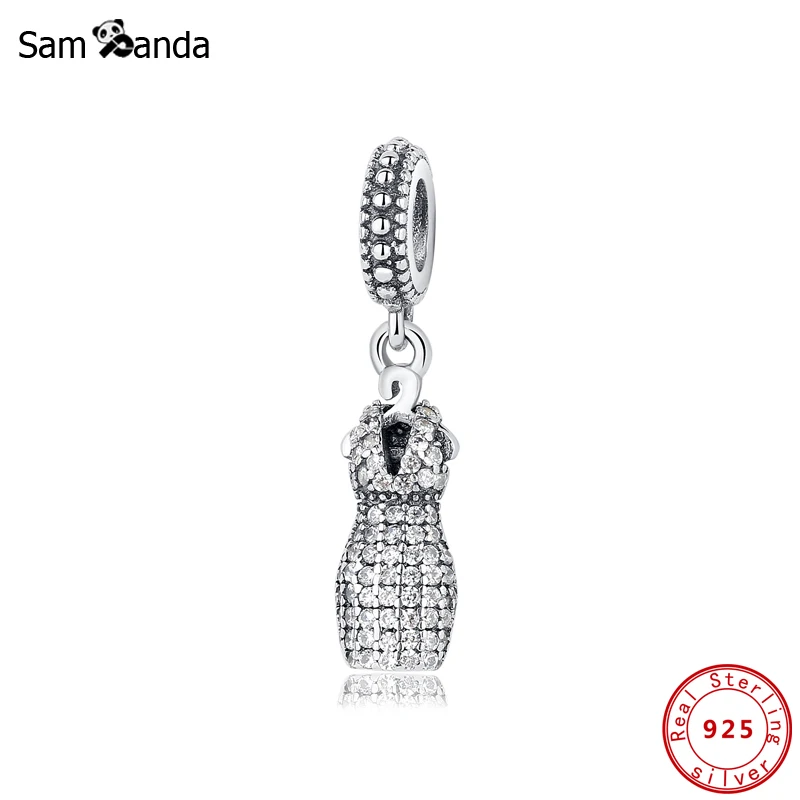 

Original 925 Sterling Silver Charms Crystals Dress Pendant Charm Bead Fit Pandora Bracelets Necklaces DIY Jewelry For Women