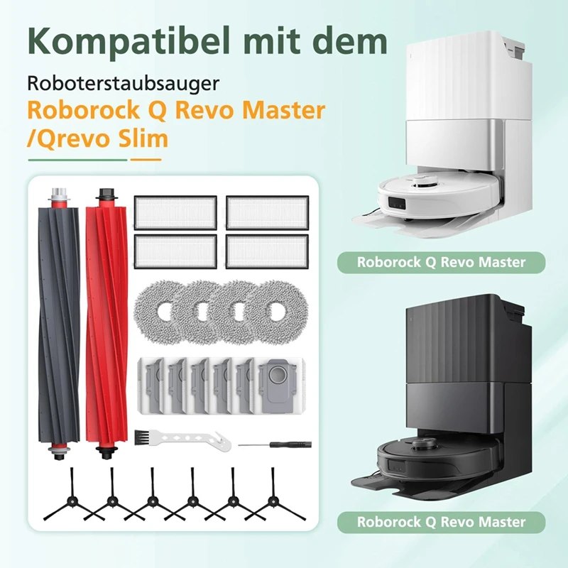 ملحقات JDZD للمكنسة الكهربائية Roborock Qrevo Master/Qrevo Slim Rbot، فرشاة الأسطوانة، مرشحات HEPA، أكياس الغبار، المناديل
