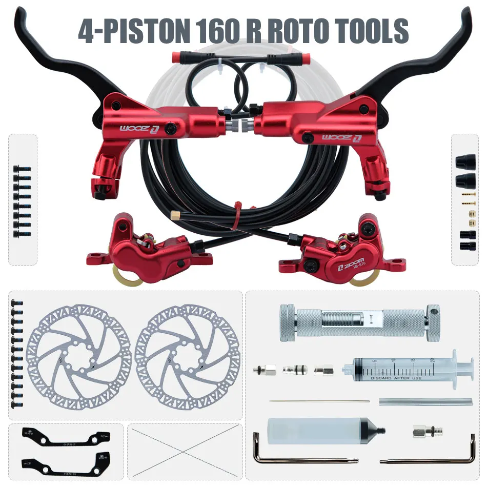 ZOOM HB-876E 4-zuiger schijf hydraulische rem elektrische scooter opvouwbaar 203 mountainbike uitschakelen zwart rood 160 e-bike fiets 180