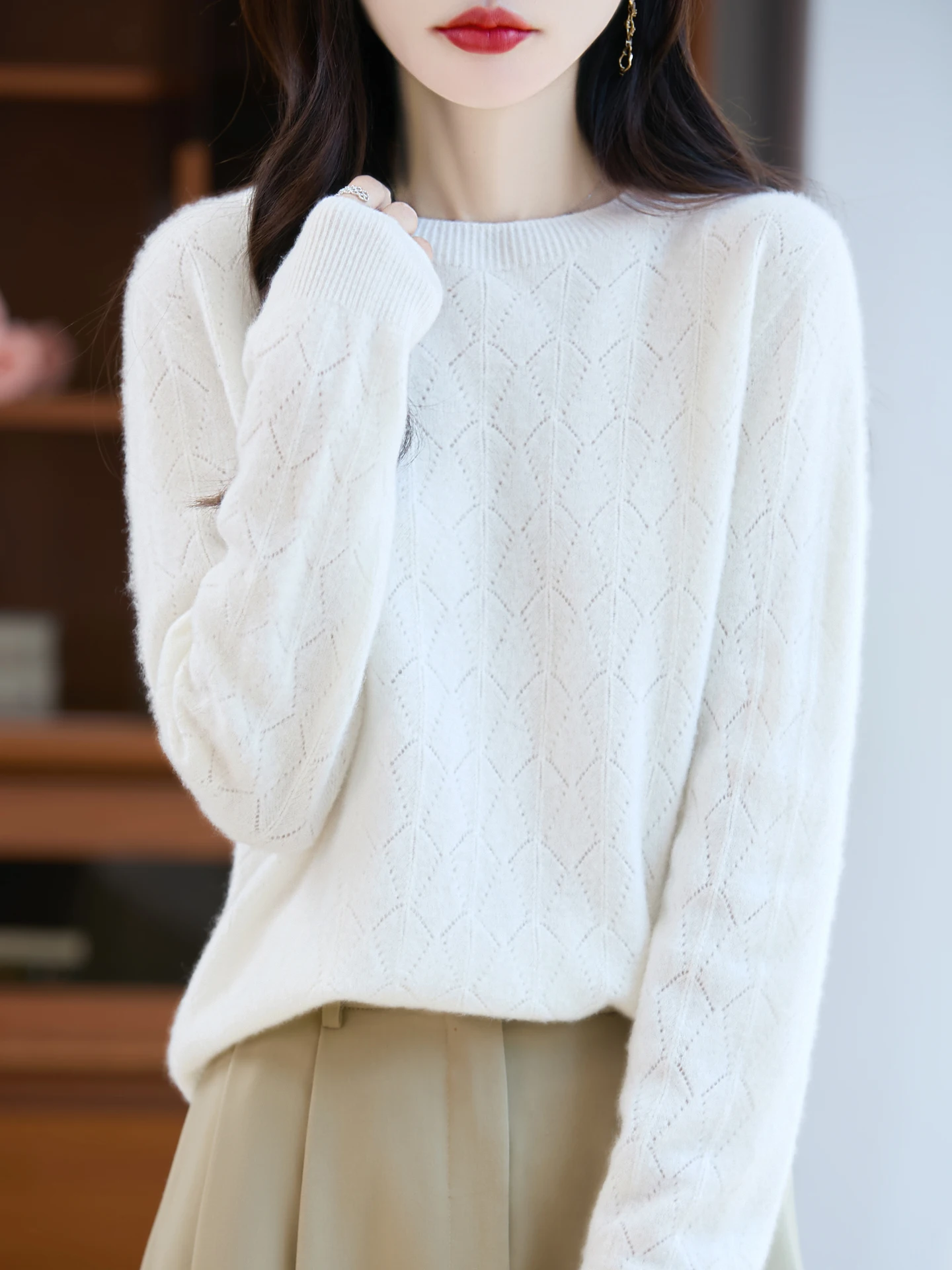 

Женский осенне-зимний пуловер из 100% мериносовой шерсти с круглым вырезом, свитер, повседневный кашемировый трикотаж, базовый женский топ