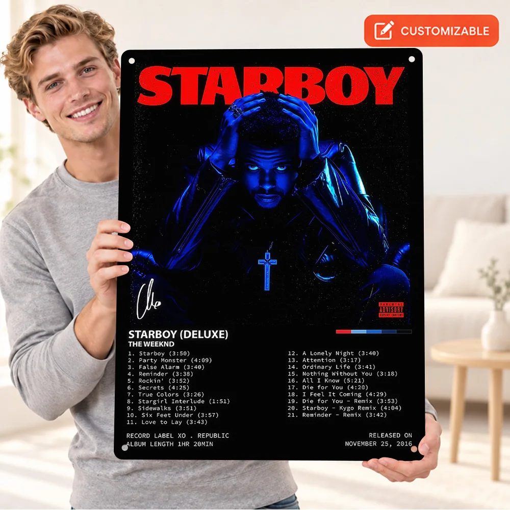 The Weeknd Starboy Deluxe Album Aluminum Poster Personalized Metal Sign Graphic Design Wall Art For Living Room Music Fan Gift