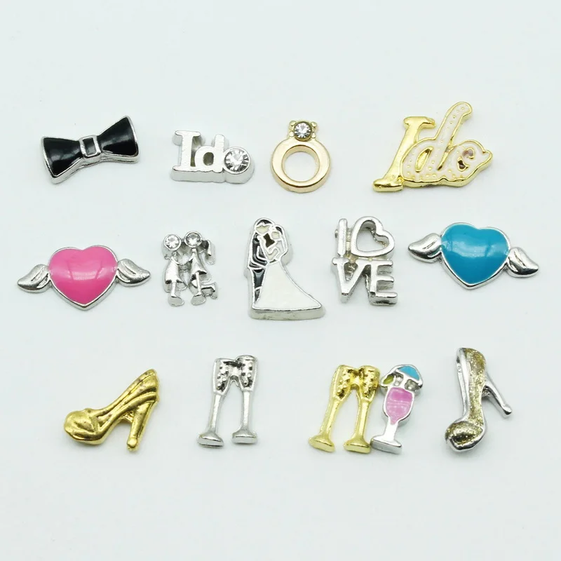 20pcs Wedding Love Heart High Heel Shoe Champagne Glass  Floating Charms Living Lockets Bracelet Diy Jewelry Accessory